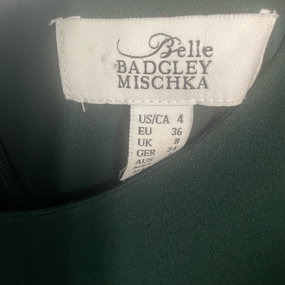 BADGLEY MISCHKA Belle Dress sz 4 Dark Green Cocktail Party Velvet Balloon Sleeve - Picture 5 of 9